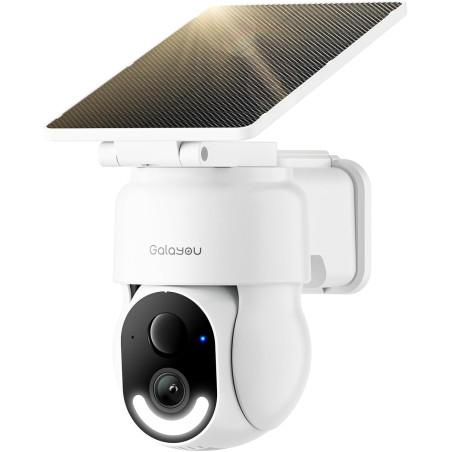 GALAYOU 2K Camera Surveillance WiFi Exterieure sans Fil - Camera Exterieur sans Fil Solaire, 2.4GHz, 360° PTZ Suivi, PIR + Alarm