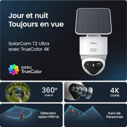aosu 4K Caméra Surveillance WiFi Extérieure sans Fil,8MP Camera Exterieur Solaire,Vision Nocturne TrueColor,Triple Détection (PI