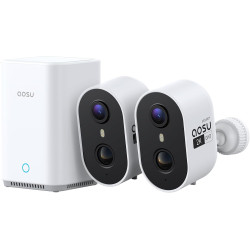 aosu 2K Caméra Surveillance WiFi Extérieure Intérieur sans Fil, Kit 2 Caméras avec aosuBase 2.0 Stockage Local, sans Abonnement,
