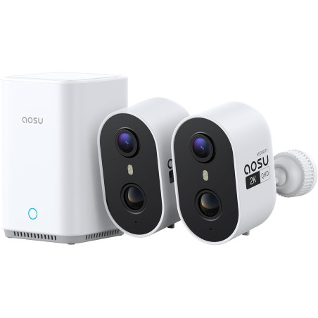 aosu 2K Caméra Surveillance WiFi Extérieure Intérieur sans Fil, Kit 2 Caméras avec aosuBase 2.0 Stockage Local, sans Abonnement,