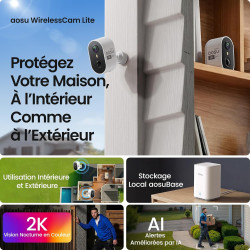 aosu 2K Caméra Surveillance WiFi Extérieure Intérieur sans Fil, Kit 2 Caméras avec aosuBase 2.0 Stockage Local, sans Abonnement,