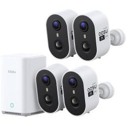 aosu 2K Caméra Surveillance WiFi Extérieure Intérieur sans Fil, 4 Cam Kit & 2.0 aosuBase, sans Abonnement, Extensible à 1 to, AI