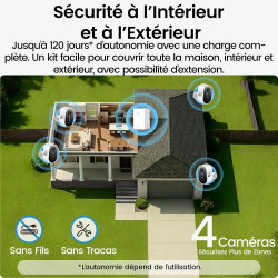 aosu 2K Caméra Surveillance WiFi Extérieure Intérieur sans Fil, 4 Cam Kit & 2.0 aosuBase, sans Abonnement, Extensible à 1 to, AI