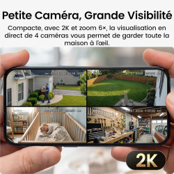 aosu 2K Caméra Surveillance WiFi Extérieure Intérieur sans Fil, 4 Cam Kit & 2.0 aosuBase, sans Abonnement, Extensible à 1 to, AI