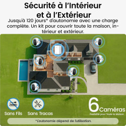 aosu 2K Caméra Surveillance WiFi Extérieure Intérieur sans Fil, 6 Caméras Kit & 2.0 aosuBase, sans Abonnement, Extensible à 1 to
