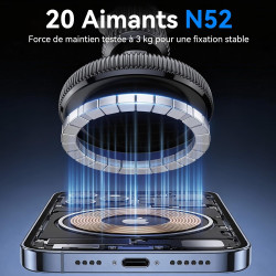 GizmoVine Support Téléphone Voiture Magnétique MagSafe 2026 - Crochet Métallique Réglable, 20 Aimants N52, Force 3KG, pour Grill