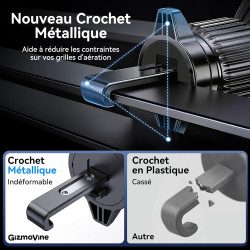 GizmoVine Support Téléphone Voiture Magnétique MagSafe 2026 - Crochet Métallique Réglable, 20 Aimants N52, Force 3KG, pour Grill