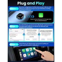 DH5 Adaptateur CarPlay sans Fil, Connexion Filaire vers sans Fil avec Type-C/USB, Plug-and-Play avec Connexion Automatique, Comp