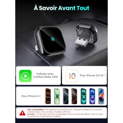 DH5 Adaptateur CarPlay sans Fil, Connexion Filaire vers sans Fil avec Type-C/USB, Plug-and-Play avec Connexion Automatique, Comp