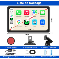 Carplay voiture, portable autoradio carplay & android auto sans fil, stéréo de voiture 7 pouces écran tactile avec gps navigatio