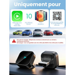 D1 Adaptateur CarPlay sans fil pour iOS, Conversion de CarPlay filaire en CarPlay sans fil, Plug & Play avec USB/Type-C, mini et