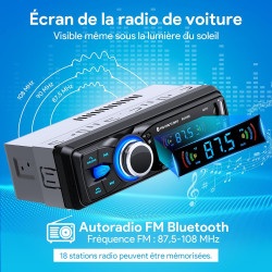 Autoradio bleutooth, wistrue poste radio voiture bleutooth avec main libre, fm 1 din autoradio avec port de charge usb (2.1a), l