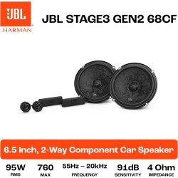 JBL Stage3 Gen2 68CF Système de Haut-Parleurs Éclatés 2 Voies 16,5cm (6,5") 760W Pack de 2 - Kit Composants Audio Voiture Tweete