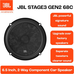 JBL Stage3 Gen2 68C Système de Haut-Parleurs Éclatés 2 Voies 16,5cm (6,5") 760W Pack de 2 - Kit Composants Audio Voiture Tweeter