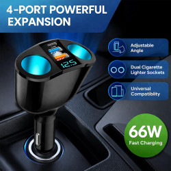 Double Prise Allume Cigare 12V, 120W Multiprise Allume Cigare QC3.0/PD/2.4A,Chargeur Voiture Allume Cigare USB avec Voltmètre LE