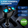 Double Prise Allume Cigare 12V, 120W Multiprise Allume Cigare QC3.0/PD/2.4A,Chargeur Voiture Allume Cigare USB avec Voltmètre LE