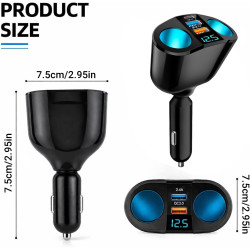 Double Prise Allume Cigare 12V, 120W Multiprise Allume Cigare QC3.0/PD/2.4A,Chargeur Voiture Allume Cigare USB avec Voltmètre LE