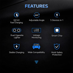 Double Prise Allume Cigare 12V, 120W Multiprise Allume Cigare QC3.0/PD/2.4A,Chargeur Voiture Allume Cigare USB avec Voltmètre LE