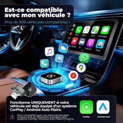 Adaptateur Carplay sans Fil & Android Auto sans Fil 2 en 1 Mini (Version 2026) – Plug & Play, reconnexion Rapide, 3 Accessoires 