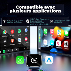Adaptateur Carplay sans Fil & Android Auto sans Fil 2 en 1 Mini (Version 2026) – Plug & Play, reconnexion Rapide, 3 Accessoires 