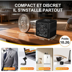 Camera Espion sans Fil 1080P-Mini Caméra Cachée Discrète avec Détection Mouvement et Vision Nocturne, Caméra Surveillance Intéri