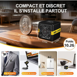 Caméra Espion sans Fil 1080P,Micro Spy Cam Discrète Invisible avec Détection Mouvement Vision Nocturne pour Surveillance Maison,