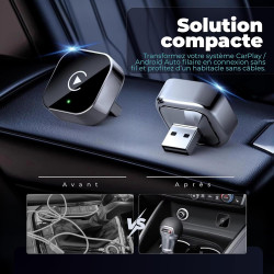 Adaptateur Carplay sans Fil & Android Auto sans Fil 2 en 1 Mini (Version 2026) – Plug & Play, reconnexion Rapide, 3 Accessoires 