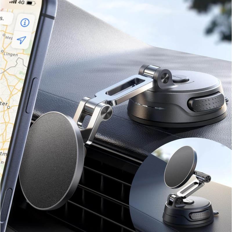 JOYROOM Support de téléphone de voiture, [3 volets] MagSafe Support de voiture pour voiture, [Ventouse Pro + Base en gel] Rotati