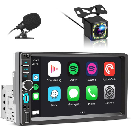 Autoradio 1 din bleutooth autoradio car play voiture avec sans fil carplay & android auto, 7 pouces hd écran tactile, fm, mic, u