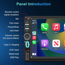 Autoradio 1 din bleutooth autoradio car play voiture avec sans fil carplay & android auto, 7 pouces hd écran tactile, fm, mic, u