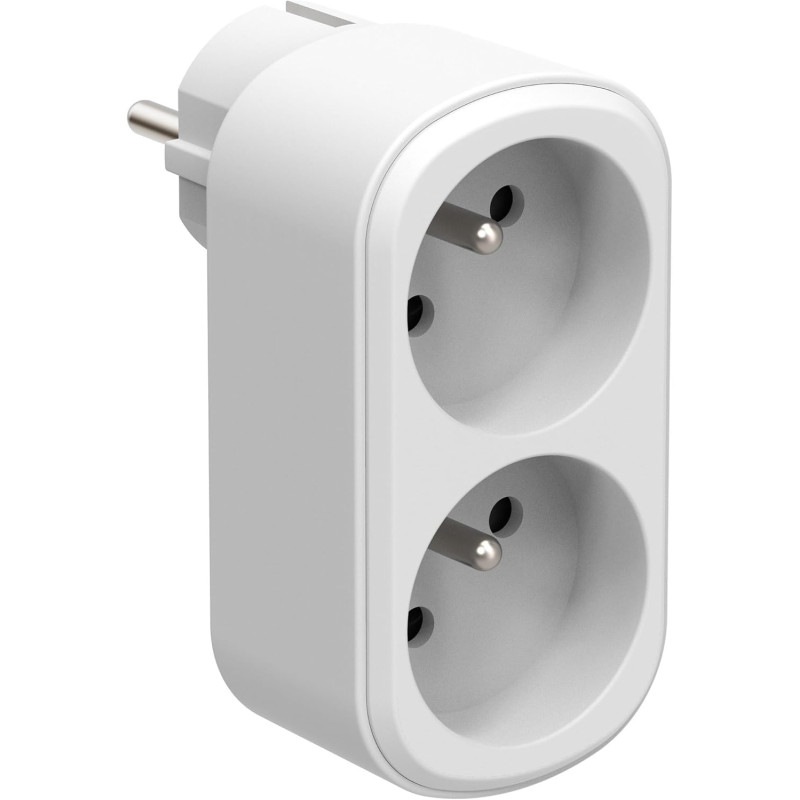 Electraline 531196 Adaptateur Fiche Multiprise Biplite Prima 2 Prises françaises 16A, Adaptateur Murale, Blanc