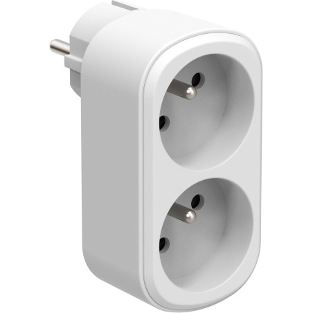 Electraline 531196 Adaptateur Fiche Multiprise Biplite Prima 2 Prises françaises 16A, Adaptateur Murale, Blanc