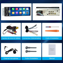 Junsun autoradio 1 din avec écran tactile 6,36", compatible carplay & android auto, bleutooth, gps, fm, charge type-c, 2 usb, mi