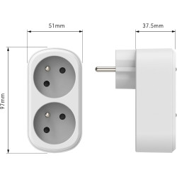 Electraline 531196 Adaptateur Fiche Multiprise Biplite Prima 2 Prises françaises 16A, Adaptateur Murale, Blanc