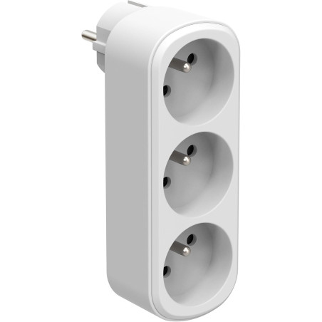 Electraline 531200 Adaptateur Fiche Multiprise Triplite Prima 3 Prises françaises 16A (2P+T), Adaptateur Murale, Blanc
