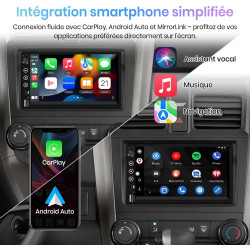 Junsun autoradio 2 din universel avec écran tactile, carplay & android auto sans fil, bleutooth, gps, fm, usb, type-c, commandes