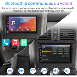 Junsun autoradio 2 din universel avec écran tactile, carplay & android auto sans fil, bleutooth, gps, fm, usb, type-c, commandes