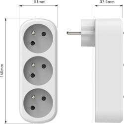 Electraline 531200 Adaptateur Fiche Multiprise Triplite Prima 3 Prises françaises 16A (2P+T), Adaptateur Murale, Blanc
