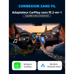 pour Apple CarPlay Adaptateur sans fil, Adaptateur sans fil 2 en 1 CarPlay & Android Auto, WLAN 6 GHZ, Reconnexion automatique, 