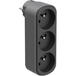 Electraline 531201 Adaptateur Fiche Multiprise Triplite Prima 3 Prises françaises 16A (2P+T), Adaptateur Murale, Noir/Gris