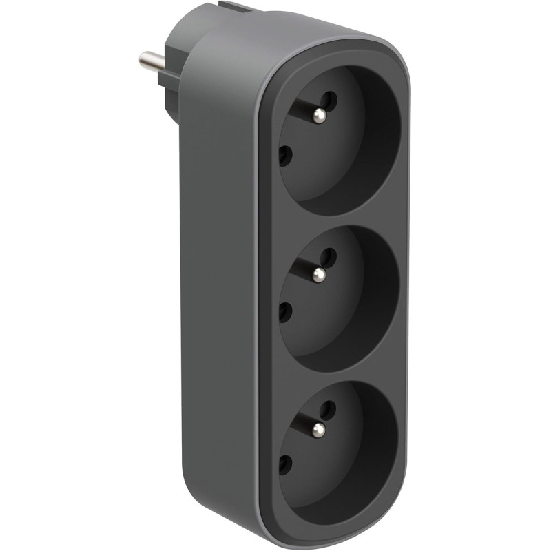 Electraline 531201 Adaptateur Fiche Multiprise Triplite Prima 3 Prises françaises 16A (2P+T), Adaptateur Murale, Noir/Gris