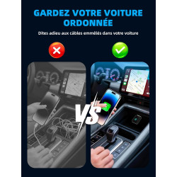 pour Apple CarPlay Adaptateur sans fil, Adaptateur sans fil 2 en 1 CarPlay & Android Auto, WLAN 6 GHZ, Reconnexion automatique, 
