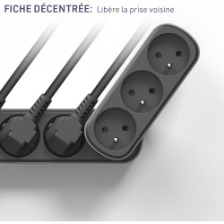 Electraline 531201 Adaptateur Fiche Multiprise Triplite Prima 3 Prises françaises 16A (2P+T), Adaptateur Murale, Noir/Gris