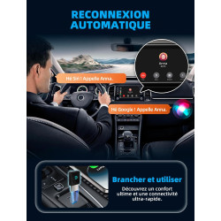 pour Apple CarPlay Adaptateur sans fil, Adaptateur sans fil 2 en 1 CarPlay & Android Auto, WLAN 6 GHZ, Reconnexion automatique, 