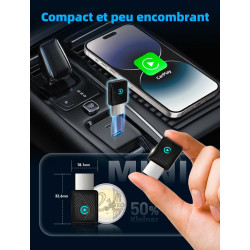 pour Apple CarPlay Adaptateur sans fil, Adaptateur sans fil 2 en 1 CarPlay & Android Auto, WLAN 6 GHZ, Reconnexion automatique, 
