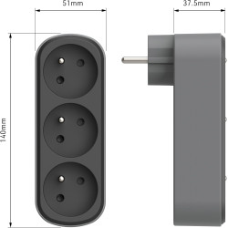 Electraline 531201 Adaptateur Fiche Multiprise Triplite Prima 3 Prises françaises 16A (2P+T), Adaptateur Murale, Noir/Gris