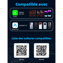 pour Apple CarPlay Adaptateur sans fil, Adaptateur sans fil 2 en 1 CarPlay & Android Auto, WLAN 6 GHZ, Reconnexion automatique, 