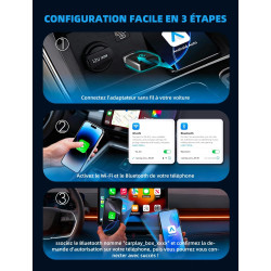 pour Apple CarPlay Adaptateur sans fil, Adaptateur sans fil 2 en 1 CarPlay & Android Auto, WLAN 6 GHZ, Reconnexion automatique, 