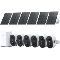 aosu 2K Caméra Surveillance WiFi Extérieure sans Fil Solaire, 6 Caméras Kit & aosuBase 2.0, sans Abonnement, Local Extensible Ju