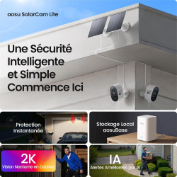 aosu 2K Caméra Surveillance WiFi Extérieure sans Fil Solaire, 6 Caméras Kit & aosuBase 2.0, sans Abonnement, Local Extensible Ju